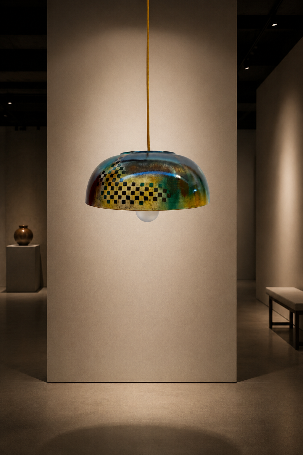 Pendente em porcelana em ambiente de galeria